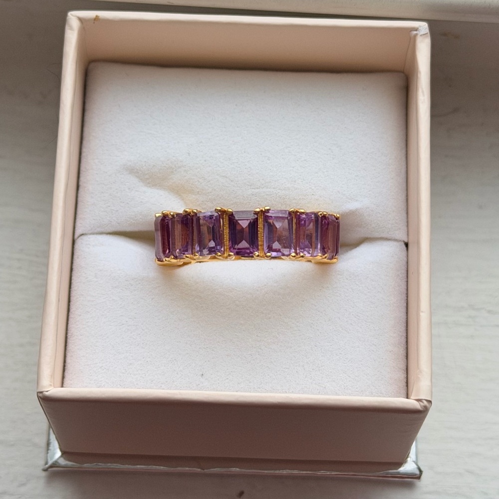 Vintage Alexandrite 14K Gold band Emerald cut ring